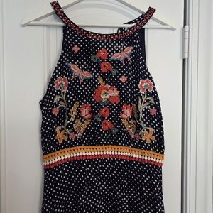 THML NAVY Maxi Dress with Floral Embroidery